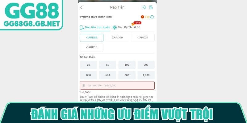Đánh giá những ưu điểm vượt trội khi nạp tiền tại nhà cái GG88
